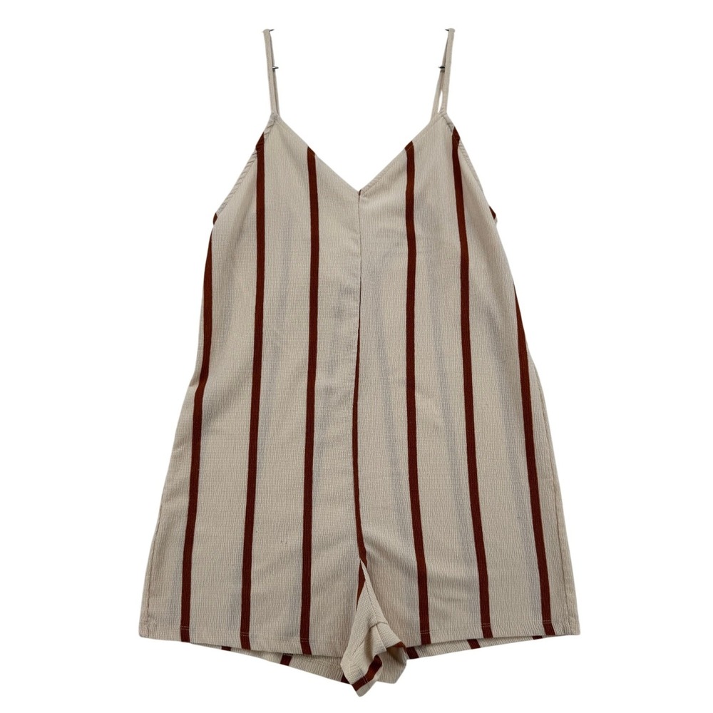 Zara Cream Romper with Brown Vertical Stripes